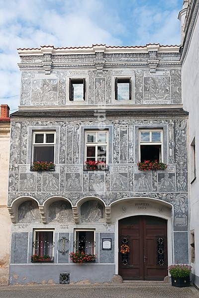 Renaissance house with sgraffiti, historic old town, Slavonice, Zlabings, Bohemian-Moravian Highlands, Ceská Canada, Czech Republic