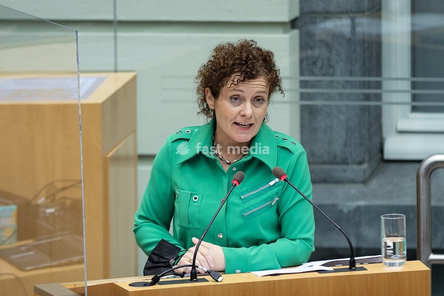 Flemish Minister of Mobility, Public Work Lydia Peeters pictured during a plenary session of the Flemish Parliament in Brussels, Wednesday 16 February 2022