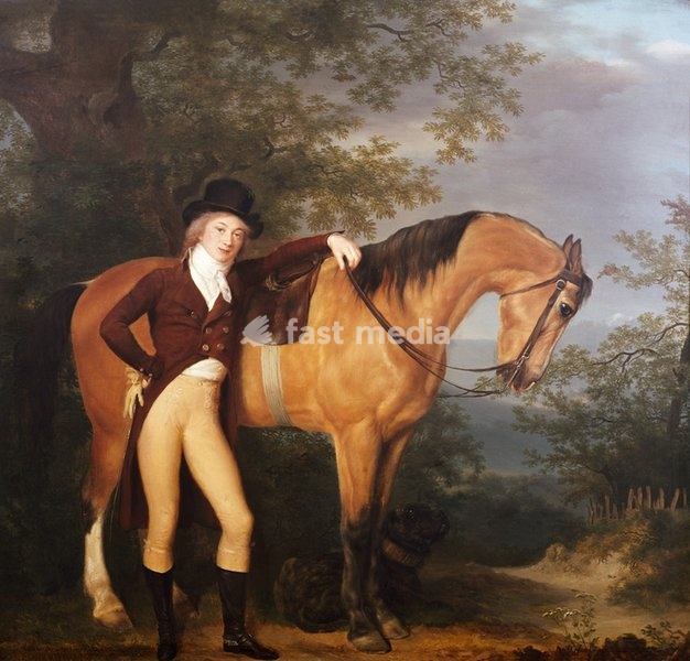 Agasse, Jacques-Laurent, Swiss painter, Geneva April 24, 1767 – London December 27, 1849. "Autoportrait avec cheval" (self-portrait with horse). Oil on canvas, 51 × 55 cm. Private collection