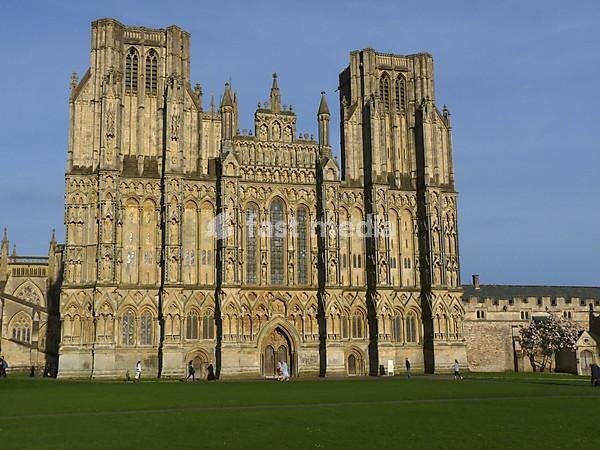 West facade of the medieval cathedral, Wells Cathedral, Wells, Somerset, England, United Kingdom