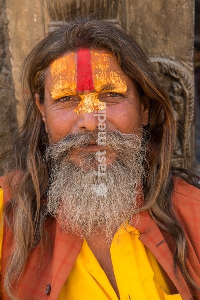 A sadhu, Hindu ascetic or holy man in Hanuman Dhoka Durbar Square in Kathmandu, Nepal
