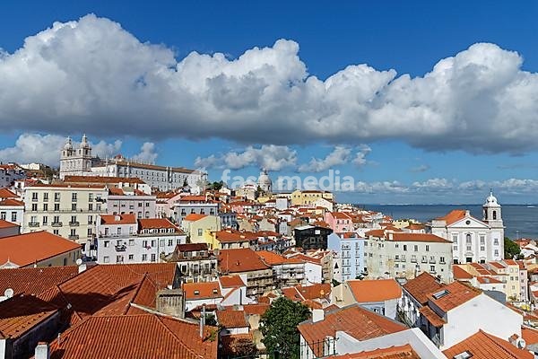 View over Alfama district with the church of Sao Vicente de Fora, Lisbon, Portugal