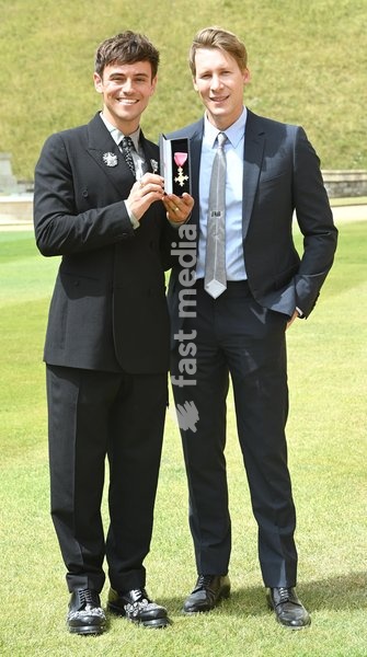 Tom Daley and Dustin Lance Black during an Investitures Ceremony at Windsor Castle in Windsor, Berkshire