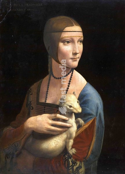The Lady with an Ermine; a portrait painting attributed to the Italian Renaissance artist Leonardo da Vinci. Dated to c.1489-1491, the work is painted in oils on a panel of walnut wood. Its subject is Cecilia Gallerani, a mistress of Ludovico Sforza, Duke of Milan
