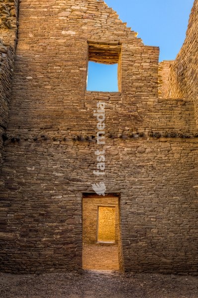 Pueblo Bonito, the ruin of an ancient Ancestral Puebloan Native American Great House in Chaco Culture National Historical Park. Chaco Culture is a UNESCO World Heritage Site