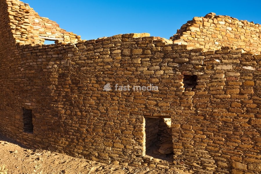 Pueblo Bonito, the ruin of an ancient Ancestral Puebloan Native American Great House in Chaco Culture National Historical Park. Chaco Culture is a UNESCO World Heritage Site
