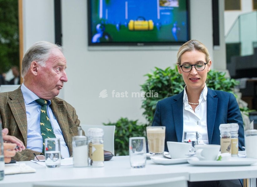 Alice Weidel, politician, AfD, Germany; the designated leader of the AfD parliamentary group in the German Bundestag and the top candidate of the AfD in the federal elections during a press conference on the subject of asylum policy. On the left, the previous parliamentary group leader Alexander…