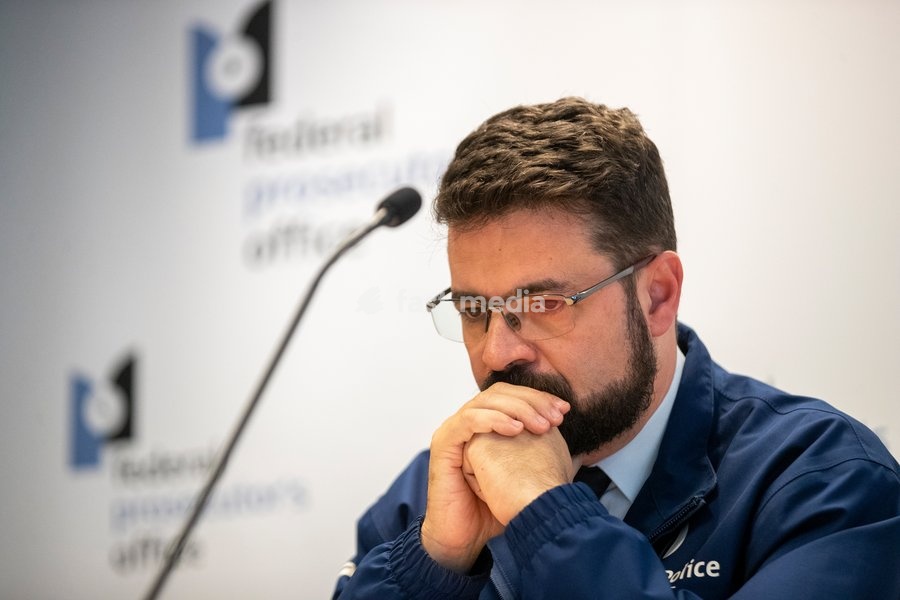 Olivier Slosse Chief of Police Zone North pictured during a press conference of the Brussels public prosecutor's office regarding on a stabbing incident where one police officer passed away in Brussels, Friday 11 November 2022. The incident took place on Thursday, November 10, 2022 in the…