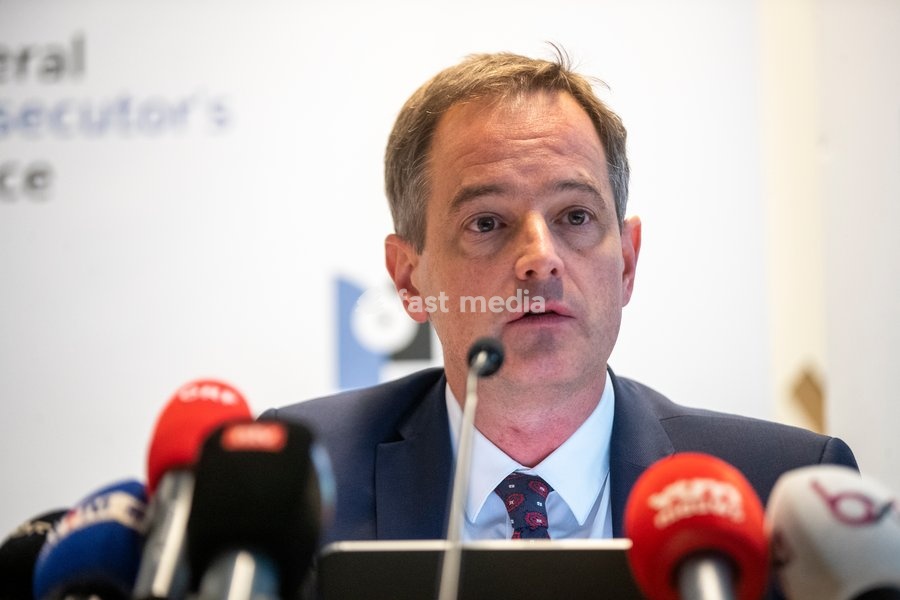 Brussel Prosecutor Tim De Wolf pictured during a press conference of the Brussels public prosecutor's office regarding on a stabbing incident where one police officer passed away in Brussels, Friday 11 November 2022. The incident took place on Thursday, November 10, 2022 in the Aarschotstraat in…