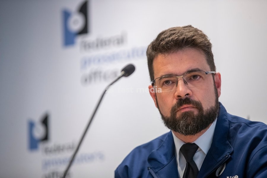 Olivier Slosse Chief of Police Zone North pictured during a press conference of the Brussels public prosecutor's office regarding on a stabbing incident where one police officer passed away in Brussels, Friday 11 November 2022. The incident took place on Thursday, November 10, 2022 in the…