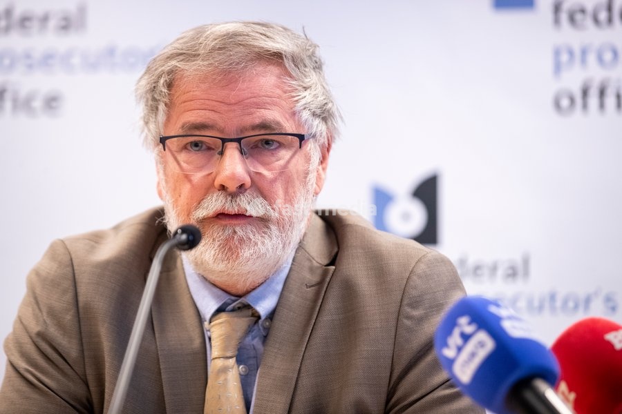 Federal magistrate Eric Van der Sypt pictured during a press conference of the Brussels public prosecutor's office regarding on a stabbing incident where one police officer passed away in Brussels, Friday 11 November 2022. The incident took place on Thursday, November 10, 2022 in the Aarschotstraat…