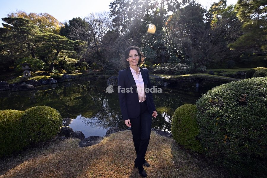 Federal Minister Hadja Lahbib poses for the photographer after the commemoration of the 100th anniversary of the 1920s Japanese book donation to the University of Louvain - Leuven, during the Belgian Economic Mission to Japan, Friday 09 December 2022 in Kyoto. A delegation featuring the Princess…