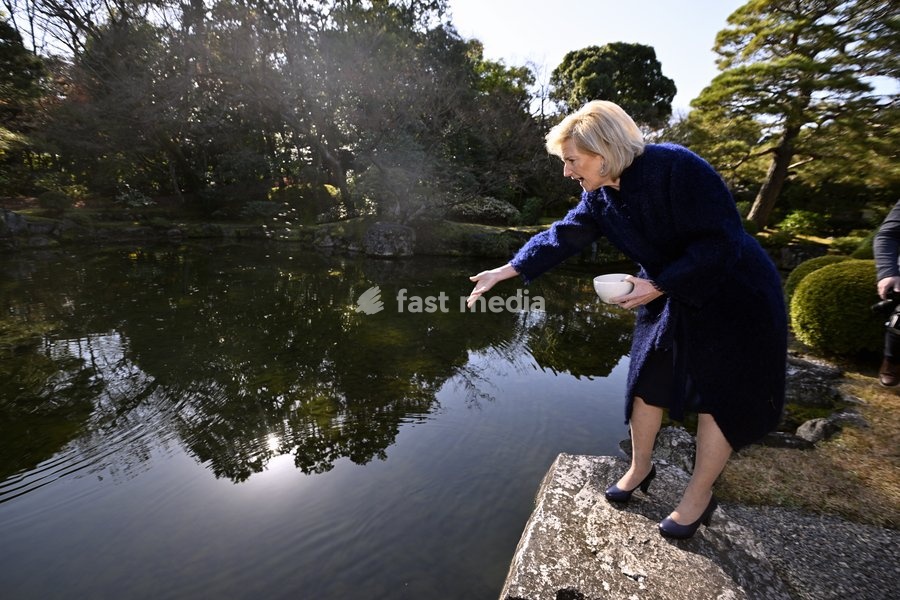 Princess Astrid of Belgium pictured after the commemoration of the 100th anniversary of the 1920s Japanese book donation to the University of Louvain - Leuven, during the Belgian Economic Mission to Japan, Friday 09 December 2022 in Kyoto. A delegation featuring the Princess and various Ministers…