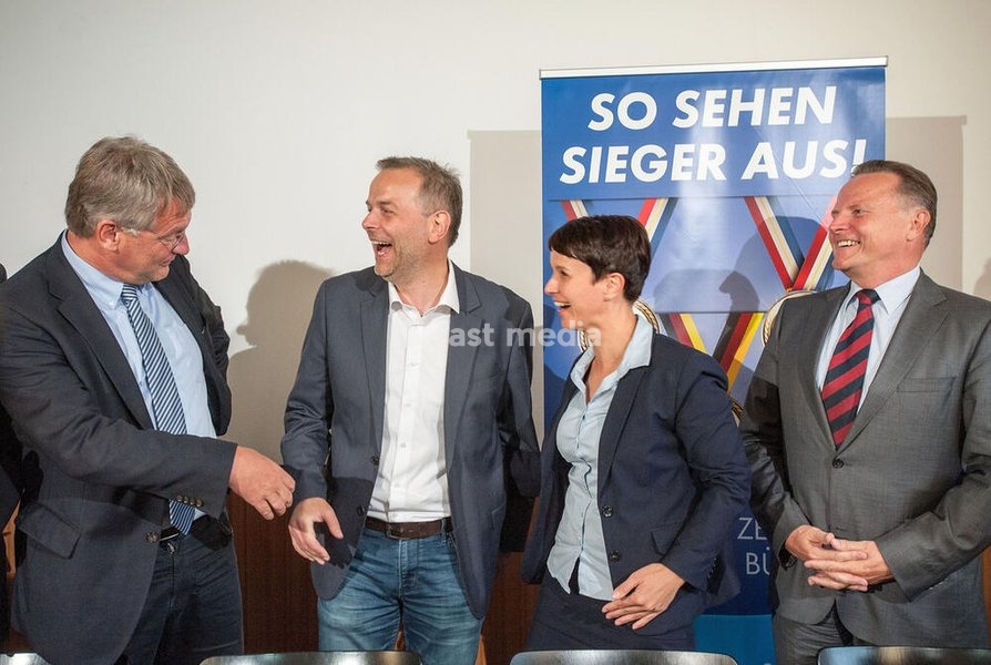 Frauke Petry, politician, AfD, Germany; in the state elections in Mecklenburg-Western Pomerania, the AfD became the second strongest party in the state parliament with 20.8% of the votes. Press conference of the party leadership in the house of the federal press conference, from left to right. Jörg…