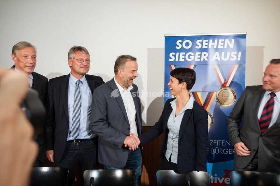 Frauke Petry, politician, AfD, Germany; in the state elections in Mecklenburg-Western Pomerania, the AfD became the second strongest party in the state parliament with 20.8% of the votes. Press conference of the party leadership in the house of the federal press conference, from left to right.…
