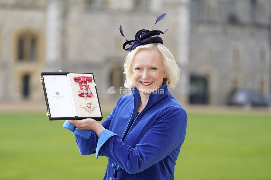 Dame Ruth Beverley, also known as Ruth May, after being made a Dame Commander of the British Empire at an investiture ceremony at Windsor Castle, Berkshire