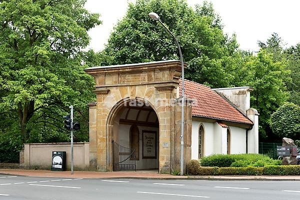 Cemetery gate from 1839, Westerkappeln, Münsterland, North Rhine-Westphalia, Germany