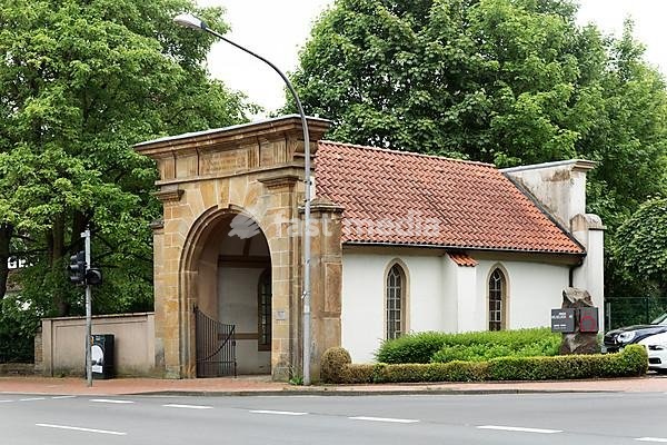 Cemetery gate from 1839, Westerkappeln, Münsterland, North Rhine-Westphalia, Germany