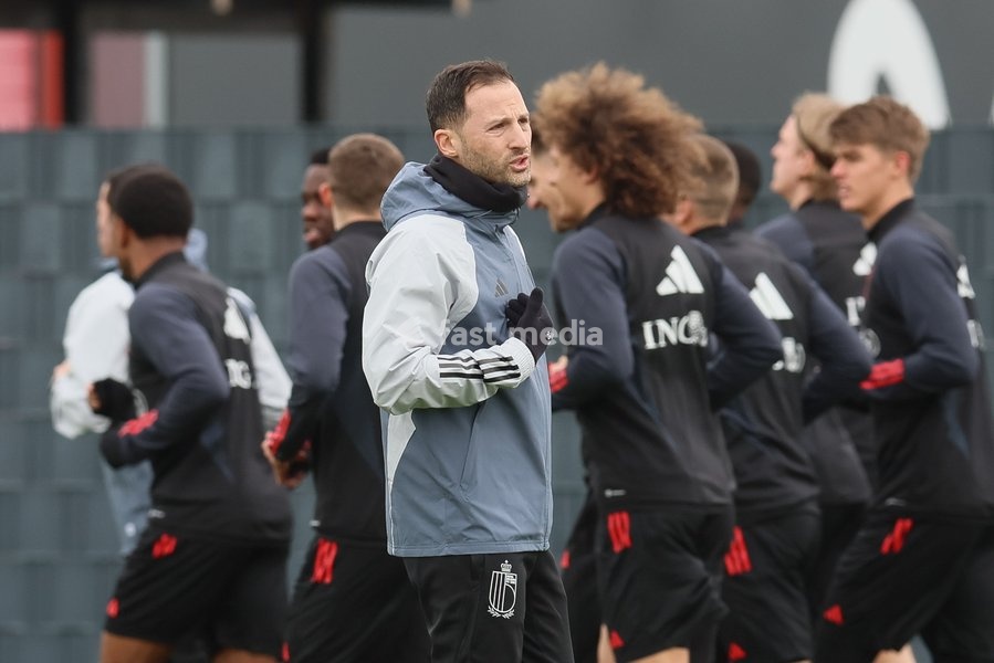 Belgium's head coach Domenico Tedesco pictured during a training session of Belgian national soccer team Red Devils, Tuesday 21 March 2023, at the Royal Belgian Football Association RBFA's headquarters in Tubize. The Red Devils are preparing for the upcoming games against Sweden and Germany