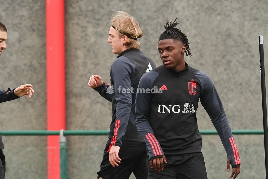 Belgium's Romeo Lavia pictured during a training session of Belgian national soccer team Red Devils, Tuesday 21 March 2023, at the Royal Belgian Football Association RBFA's headquarters in Tubize. The Red Devils are preparing for the upcoming games against Sweden and Germany