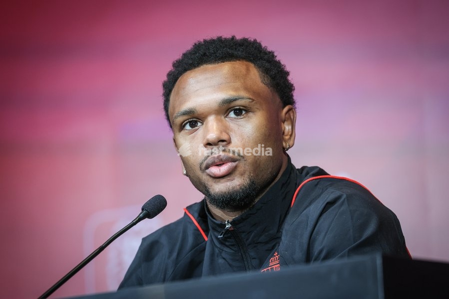 Belgium's Lois Openda pictured during a training session of Belgian national soccer team Red Devils, Tuesday 21 March 2023, at the Royal Belgian Football Association RBFA's headquarters in Tubize. The Red Devils are preparing for the upcoming games against Sweden and Germany