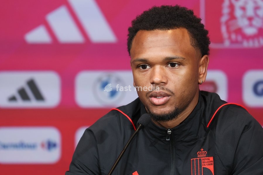 Belgium's Lois Openda pictured during a training session of Belgian national soccer team Red Devils, Tuesday 21 March 2023, at the Royal Belgian Football Association RBFA's headquarters in Tubize. The Red Devils are preparing for the upcoming games against Sweden and Germany