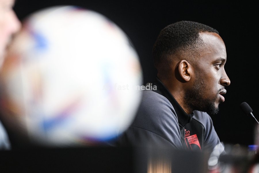 Belgium's Dodi Lukebakio pictured during a press conference of Belgian national soccer team Red Devils, Sunday 26 March 2023, at the Royal Belgian Football Association RBFA's headquarters in Tubize. The Red Devils are preparing for the upcoming game against Germany