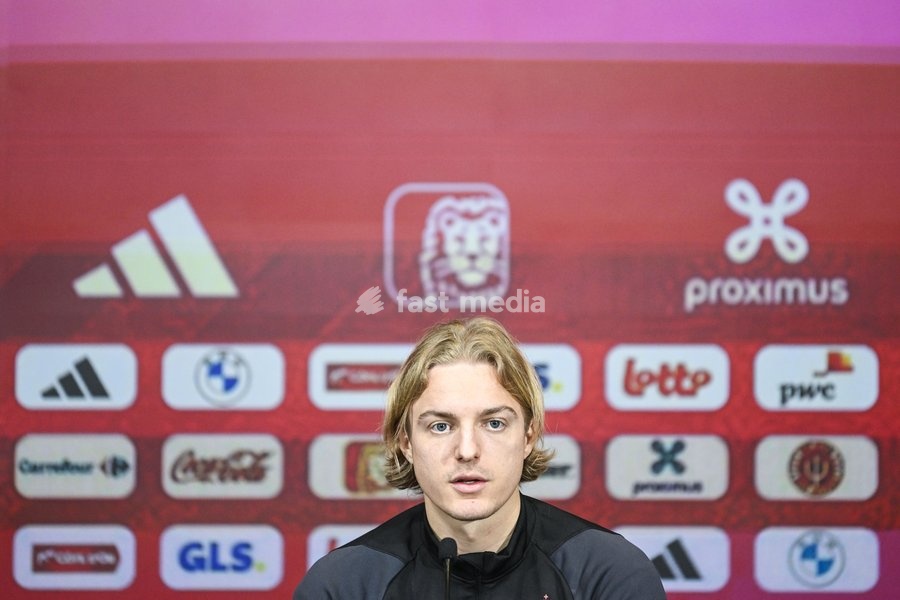 Belgium's Sebastiaan Bornauw pictured during a press conference of Belgian national soccer team Red Devils, Sunday 26 March 2023, at the Royal Belgian Football Association RBFA's headquarters in Tubize. The Red Devils are preparing for the upcoming game against Germany