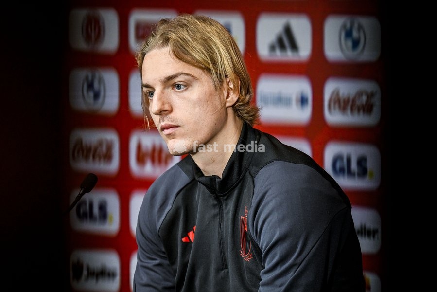 Belgium's Sebastiaan Bornauw pictured during a press conference of Belgian national soccer team Red Devils, Sunday 26 March 2023, at the Royal Belgian Football Association RBFA's headquarters in Tubize. The Red Devils are preparing for the upcoming game against Germany