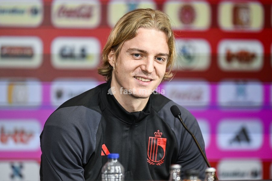 Belgium's Sebastiaan Bornauw pictured during a press conference of Belgian national soccer team Red Devils, Sunday 26 March 2023, at the Royal Belgian Football Association RBFA's headquarters in Tubize. The Red Devils are preparing for the upcoming game against Germany