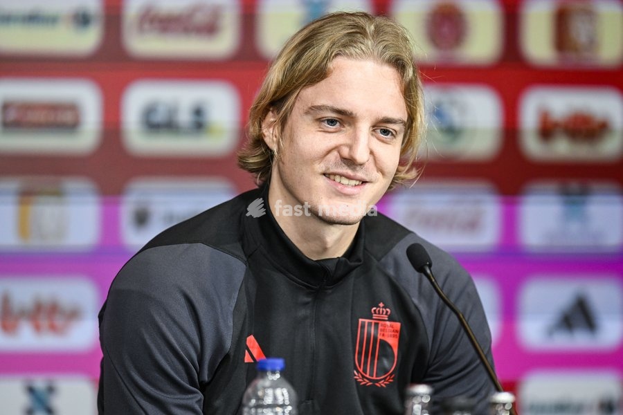 Belgium's Sebastiaan Bornauw pictured during a press conference of Belgian national soccer team Red Devils, Sunday 26 March 2023, at the Royal Belgian Football Association RBFA's headquarters in Tubize. The Red Devils are preparing for the upcoming game against Germany