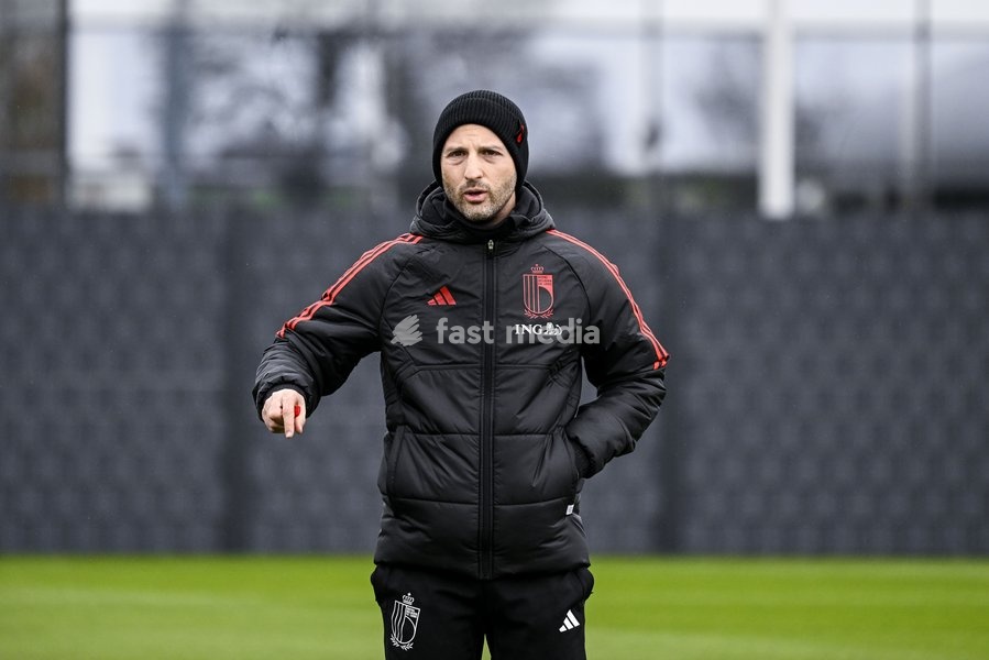 Belgium's head coach Domenico Tedesco pictured during a training session of Belgian national soccer team Red Devils, Sunday 26 March 2023, at the Royal Belgian Football Association RBFA's headquarters in Tubize. The Red Devils are preparing for the upcoming game against Germany