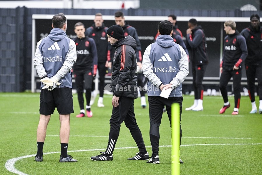 Belgium's head coach Domenico Tedesco pictured during a training session of Belgian national soccer team Red Devils, Sunday 26 March 2023, at the Royal Belgian Football Association RBFA's headquarters in Tubize. The Red Devils are preparing for the upcoming game against Germany