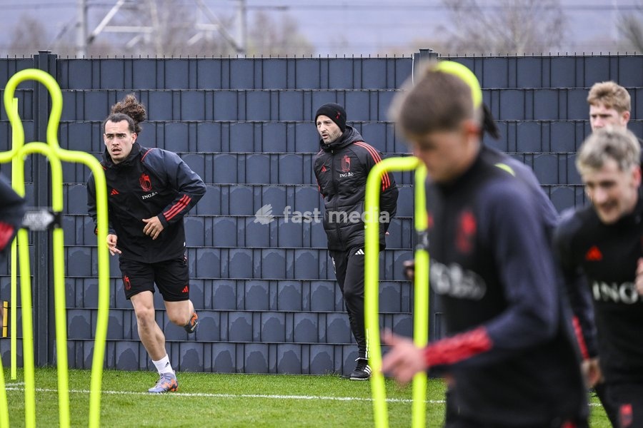 Belgium's head coach Domenico Tedesco pictured during a training session of Belgian national soccer team Red Devils, Sunday 26 March 2023, at the Royal Belgian Football Association RBFA's headquarters in Tubize. The Red Devils are preparing for the upcoming game against Germany