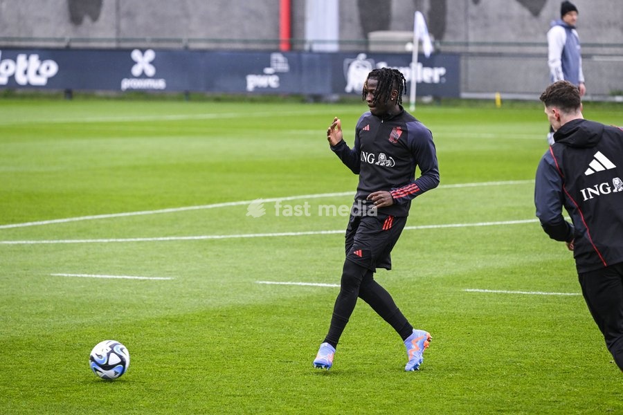 Belgium's Johan Bakayoko pictured in action during a training session of Belgian national soccer team Red Devils, Sunday 26 March 2023, at the Royal Belgian Football Association RBFA's headquarters in Tubize. The Red Devils are preparing for the upcoming game against Germany