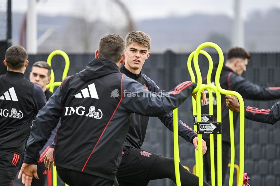 Belgium's Charles De Ketelaere pictured during a training session of Belgian national soccer team Red Devils, Sunday 26 March 2023, at the Royal Belgian Football Association RBFA's headquarters in Tubize. The Red Devils are preparing for the upcoming game against Germany