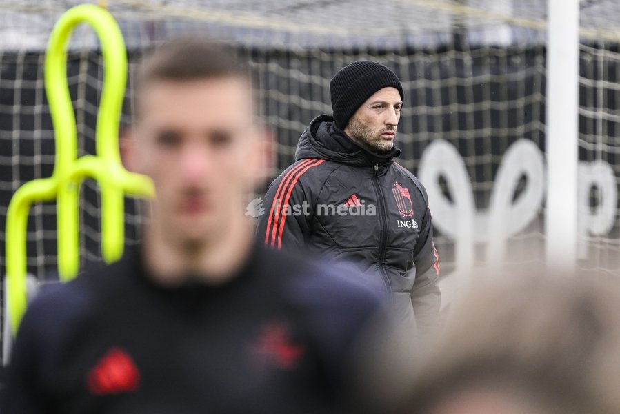 Belgium's head coach Domenico Tedesco pictured during a training session of Belgian national soccer team Red Devils, Sunday 26 March 2023, at the Royal Belgian Football Association RBFA's headquarters in Tubize. The Red Devils are preparing for the upcoming game against Germany