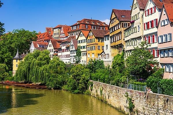 Beautiful view of the historic Neckar front in the old town of Tübingen, Baden-Württemberg, Germany