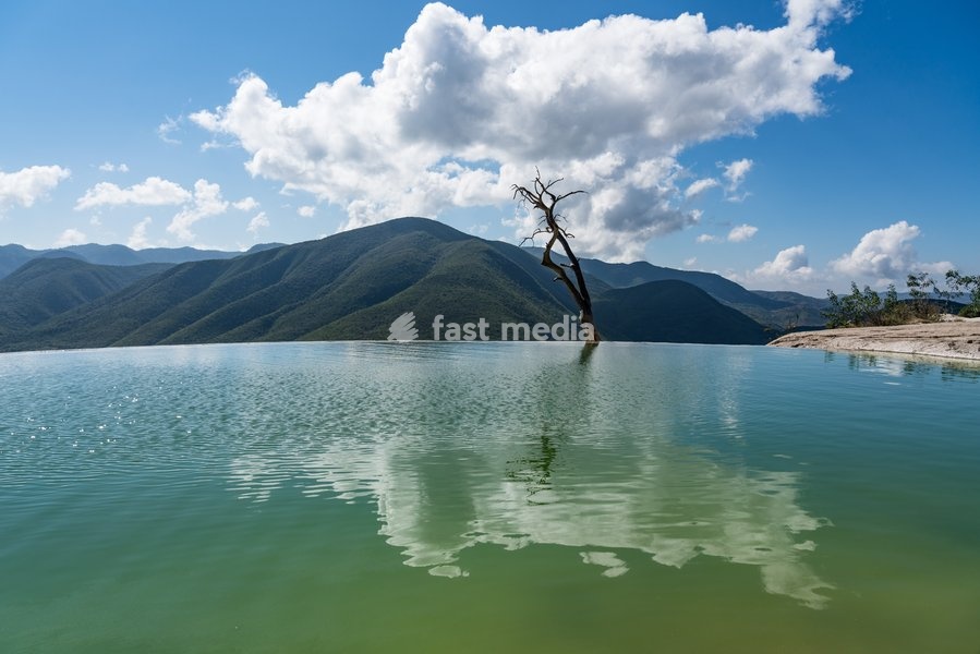 A mineral water pool in the Amphitheater above the Cascada Chica or Small Waterfall at Hierve el Agua, near Mitla, Mexico