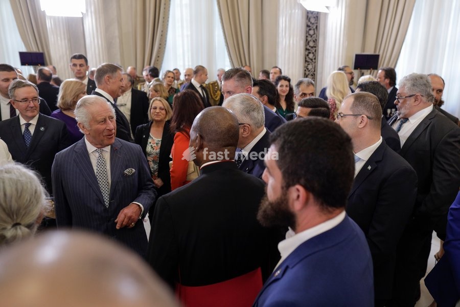 Handout photo issued by Buckingham Palace of King Charles III attending a reception held in his honour, marking 25 years since his first visit to Romania, at Cotroceni Palace during a private visit to Bucharest, Romania. Issue date: Friday June 2, 2023. NOTE TO EDITORS: This handout photo may only…