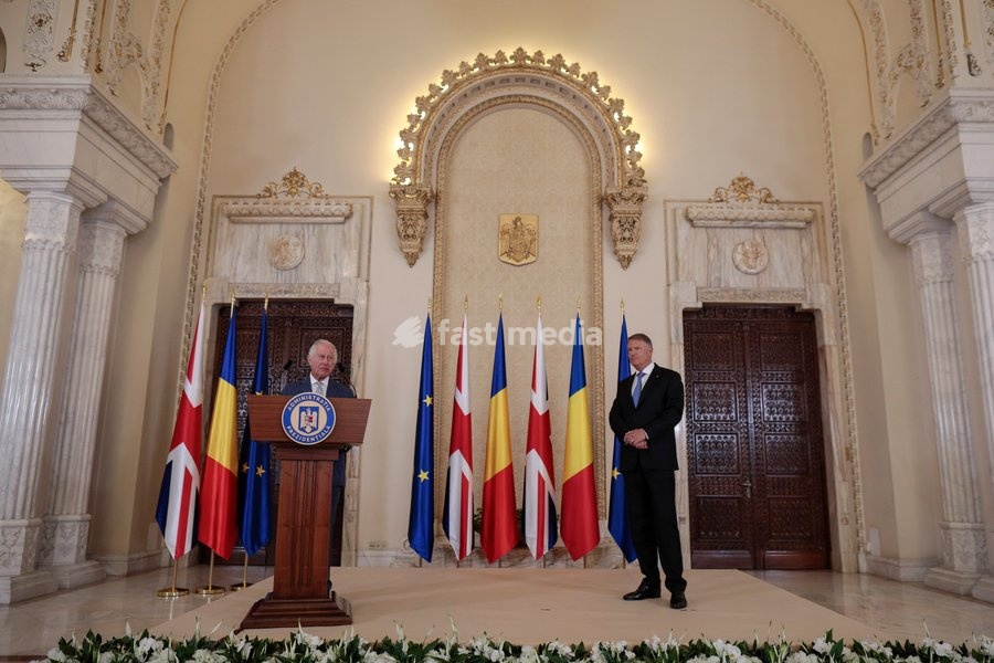 Handout photo issued by Buckingham Palace of President Klaus Iohannis (right) and King Charles III at Cotroceni Palace during a private visit to Bucharest, Romania. Issue date: Friday June 2, 2023. NOTE TO EDITORS: This handout photo may only be used for editorial reporting purposes for the…