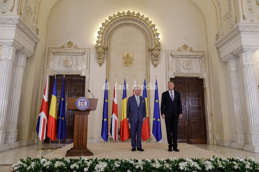 Handout photo issued by Buckingham Palace of President Klaus Iohannis (right) and King Charles III at Cotroceni Palace during a private visit to Bucharest, Romania. Issue date: Friday June 2, 2023. NOTE TO EDITORS: This handout photo may only be used for editorial reporting purposes for the…