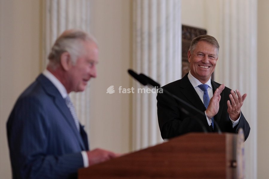Handout photo issued by Buckingham Palace of President Klaus Iohannis (right) and King Charles III at Cotroceni Palace during a private visit to Bucharest, Romania. Issue date: Friday June 2, 2023. NOTE TO EDITORS: This handout photo may only be used for editorial reporting purposes for the…