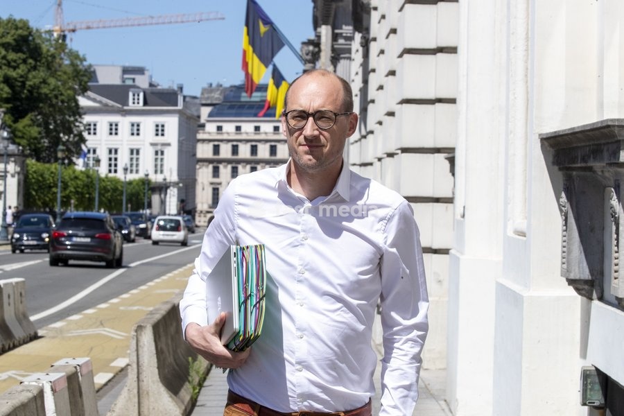 Vice-prime minister and Finance Minister Vincent Van Peteghem pictured at the arrival for a Minister's Kern meeting of the Federal Government, in Brussels, Saturday 24 June 2023. The kern meeting continue the conclave on the budget reform