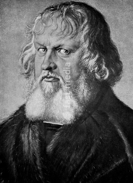 The Portrait of Hieronymus Holzschuher is a painting by German Renaissance master Albrecht Duerer, dated from 1526, historical illustration
