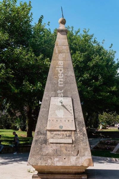 Spain, Balearic Islands, Majorca, Palma de Mallorca, Old Town. Reloj de Sol, sunclock or sundial in the Parc de Sa Feixina
