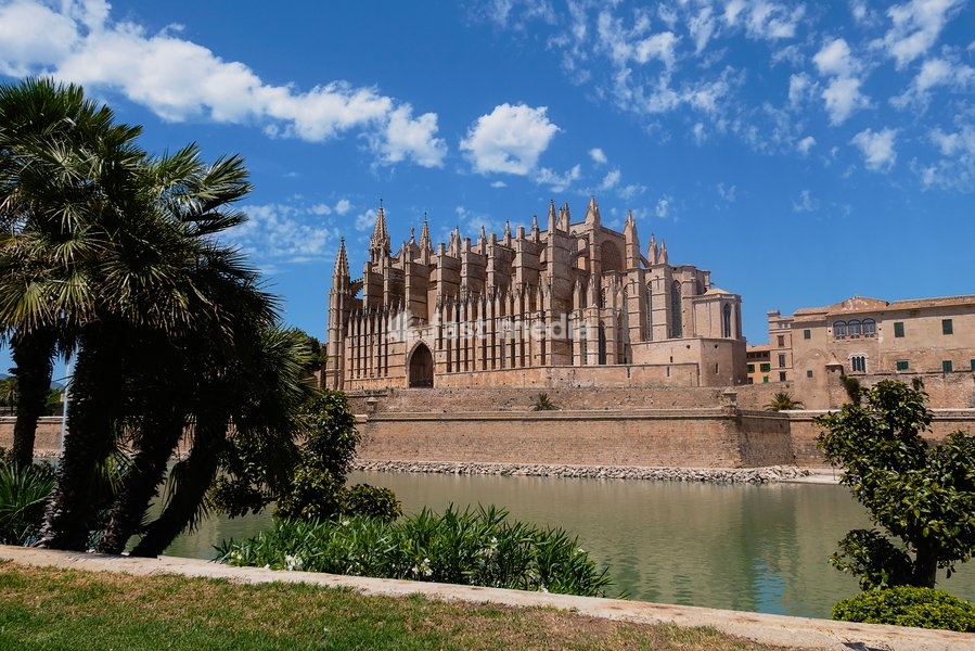 Spain, Balearic Islands, Majorca, Palma de Mallorca, Old Town. La Seu Gothic Roman Catholic Cathedral of Santa Maria