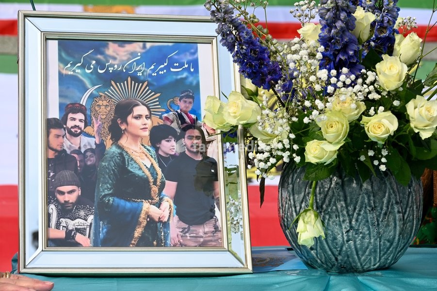 London, UK. Rally to mark the first anniversary of the 22 year old Kurdish woman Mahsa Amini, who died whilst in the custody of Iran's Morality Police for breaching their strict dress code. Many protesters also called for the downfall of the Mullahs and for the return of the exiled Iranian Royal…