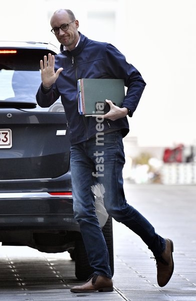 Vice-prime minister and Finance Minister Vincent Van Peteghem pictured at the arrival for a Minister's Kern meeting of the Federal Government, in Brussels, Friday 27 October 2023