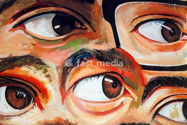 Wall painting, street art, graffiti, eyes, Beco do Maldonado, Alfama neighbourhood, Lisbon, Portugal